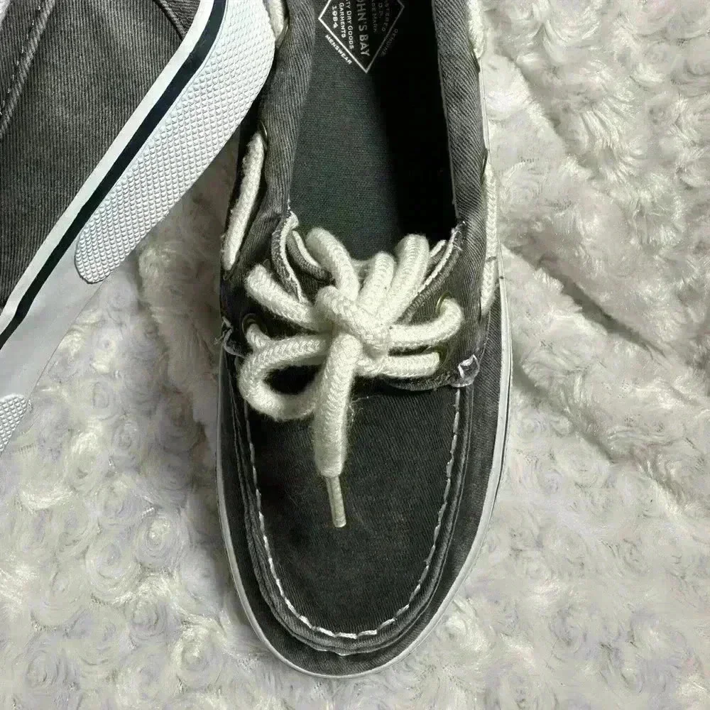St. John's Bay Mens Grey Canvas‎ Boat Shoe Docksider Casual Tie up